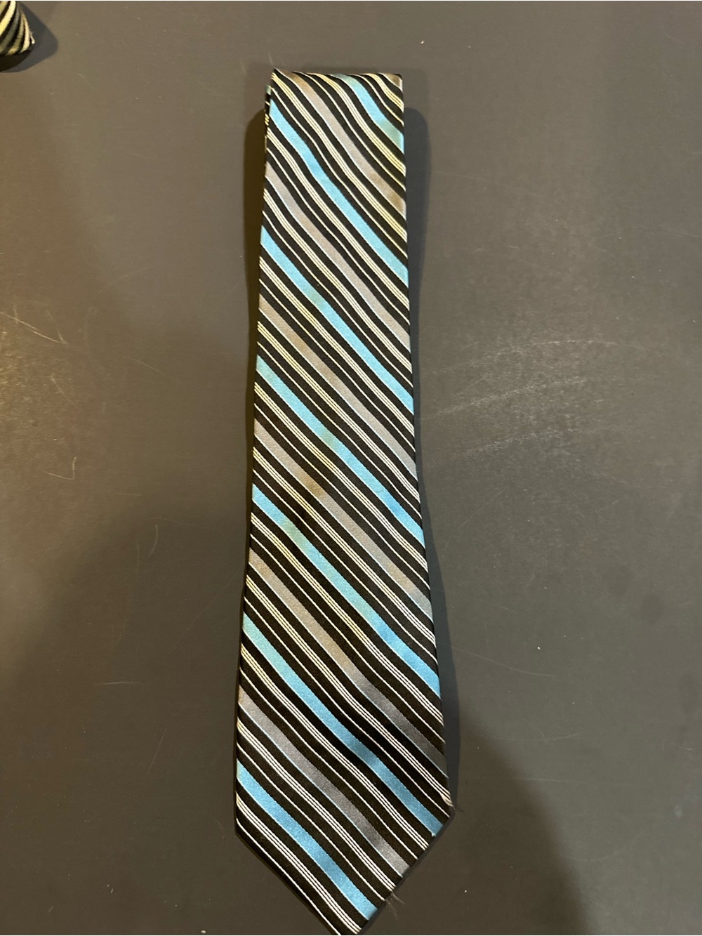 Claiborne Black Tie with Blue and Gray Diagonal Stripes